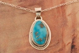 Genuine Blue Kingman Turquoise Sterling silver Native American Pendant